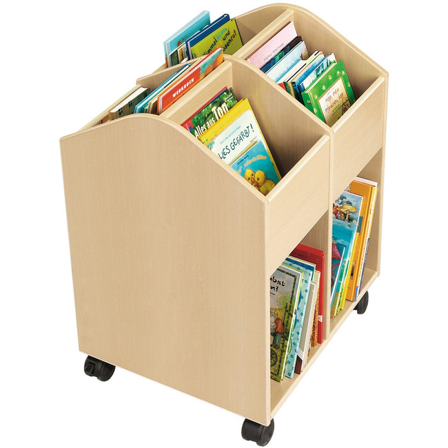 Grote Boekenkist Berken, Met 4 Wieltjes H78 Cm