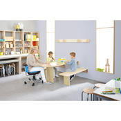 Inklapbare wandtafel, rond, met 2 inklapbare wandbanken