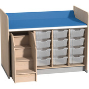 Commode voor 12 kunststof dozen met uittrekbare opstaphulp