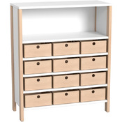 Middelhoge kasten - kast met planken en 12 materiaalbakken - breed - hoogte 131,8 cm