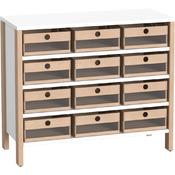 Kast met 12 acryl-materiaalbakken