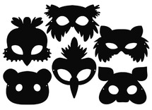 Maskers - karton - krastechniek - set van 6