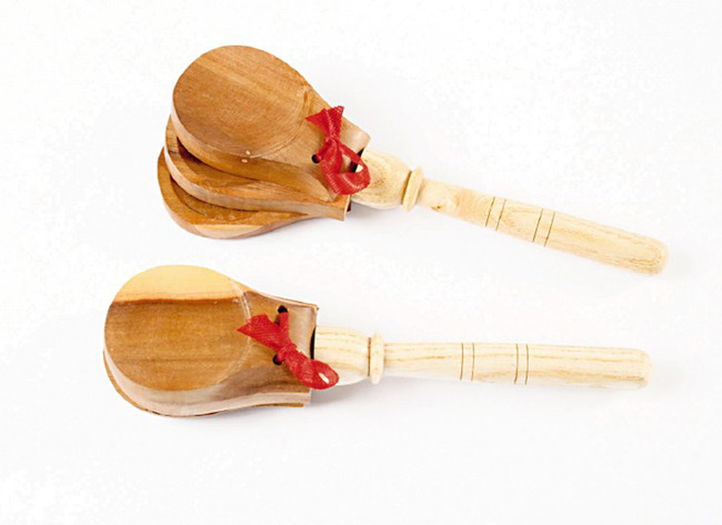 Muziek-houten Castagnetten Met Handvat - Set Van 2