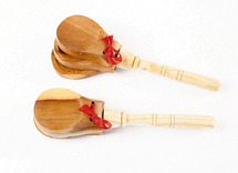 Muziek-Houten Castagnetten Met Handvat - Set van 2