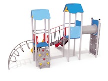 Speeltoestel - active - glijbaanhuisje dubbel met kruiptunnel