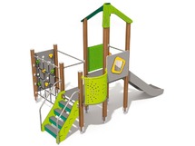 Speeltoestel - eco - jungle - glijbaanhut met klimmuur