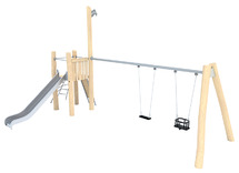 Buitenspeeltuig - robinia - glijbaanhuisje met dubbele schommel