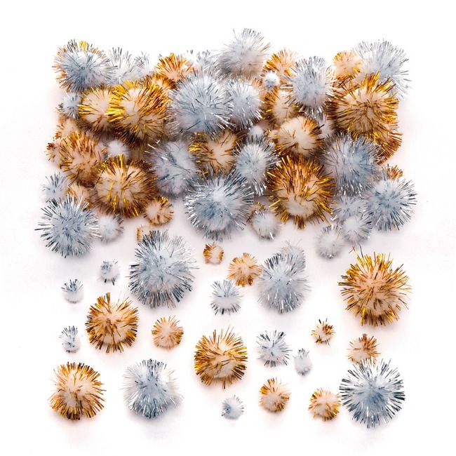 Kerst - Pompons Goud-zilver