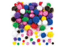 Decoratie - pompons - glitter - zelfklevend - 1 cm diameter - set van 150 assorti