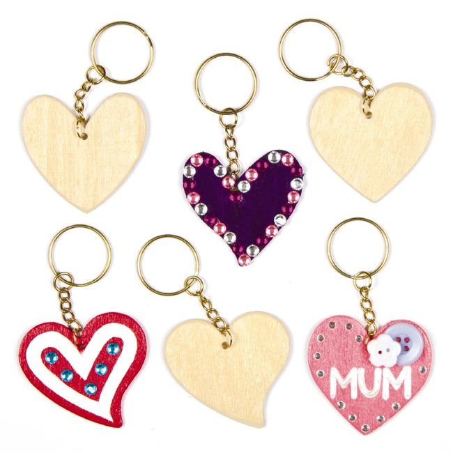 Hout - Sleutelhanger - Hart - Set Van 8