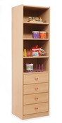 Kast - Basic - Hoge Kast Met 3 Planken En 4 Laden - beuk - lade appelgroen - per stuk