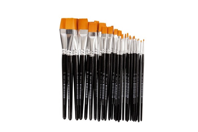Penselen - Gold Line - Plat - Nylon - Voordeelpakket - Set Van 30 Assorti