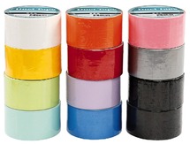 Kleefband - duct-tape - 4,8 cm x 5 m - effen gekleurd - set van 12 assorti