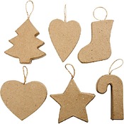 Hangers - papier-maché - kerst ornamenten - set van 6