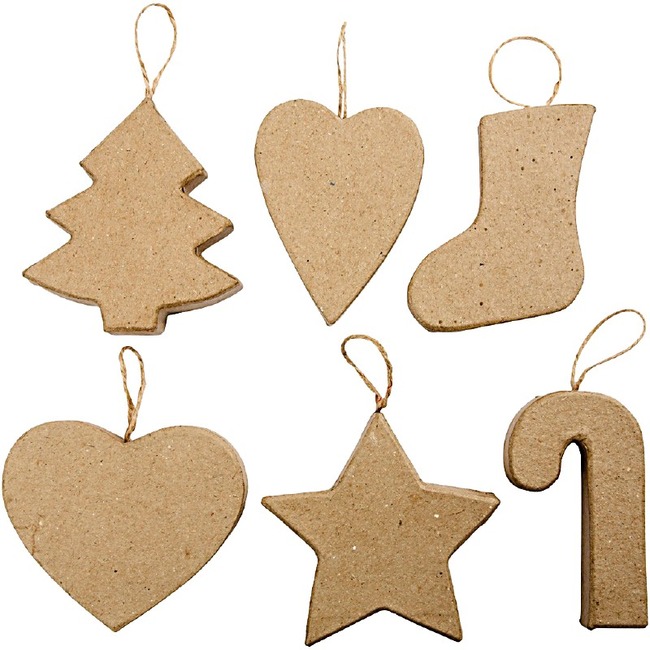 Hangers - Papier-maché - Kerst Ornamenten - Set Van 6