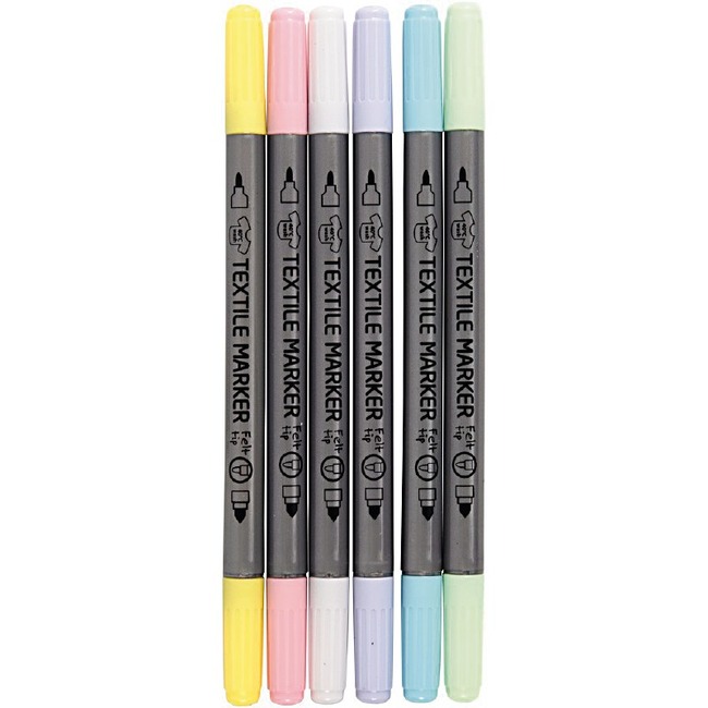 Stiften - Textielstiften - Dubbele Punt - Pastelkleuren - Set Van 6 Assorti