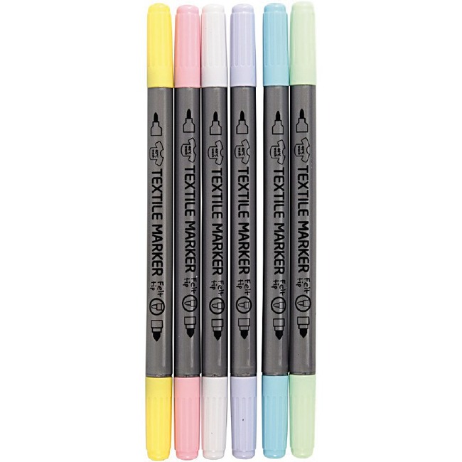 Stiften - Textiel - Dubbelpunters - 6st Pastel