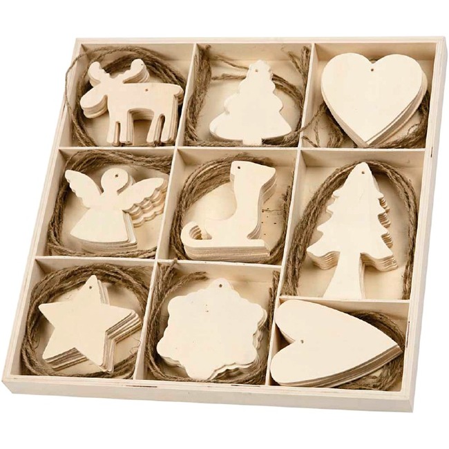 Ornamenten - Kerst - Hout - Set Van 72 Assorti