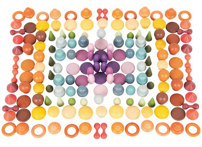 Speelfiguren - Tickit Wooden Treasures Starter Set - Hout - Gekleurd - Met Opbergzak - Loose Parts - Set Van 168 Assorti