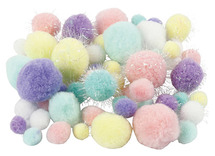 Pompons - pastel - glitter - set van 75 st