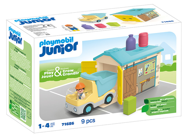 Speelsets - Playmobil Junior 71686 Ladingwagen Met Sorteer-garage - Beroepen - Set Van 9
