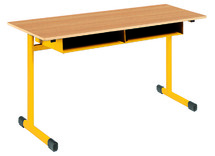 Leerlingentafel - Tau - Dubbel - Verstelbaar - Met Boekenvak - Gekleurd - onderstel ral 1018 (geel) - blad beuk - per stuk