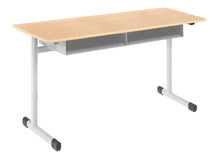 Leerlingentafel - Tau - Dubbel - Niet Verstelbaar - Met Boekenvak - 58 cm - onderstel ral 4003 (roze) - blad beuk - per stuk