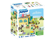Speelsets - PLAYMOBIL Junior 71656 Boerderijavontuur met tractor, aanhanger en dieren vrienden - boerderij - set van 29