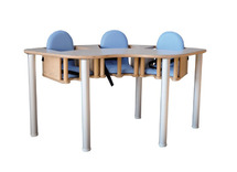 Baby eettafel 3 kindjes - standaard blauwe zitjes