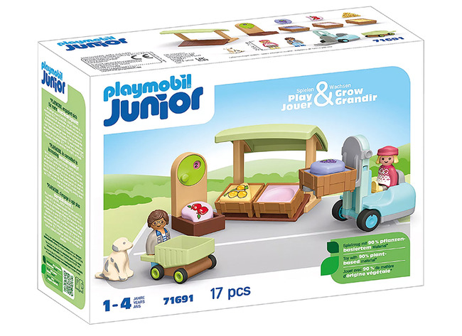 Speelsets - Playmobil Junior 71691 Biologische Marktkraam & Heftruck - Groenten En Fruit - Voeding - Set Van 17