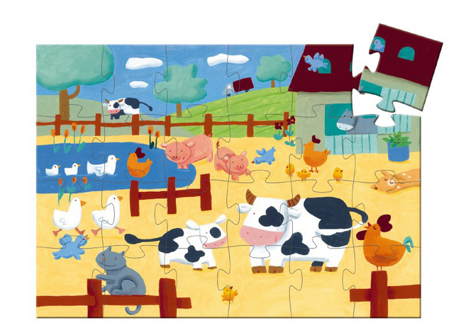 Puzzel - Silhouetpuzzel - Djeco Les Vaches à La Ferme - Karton - Koeien - 24 Puzzelstukken - Per Stuk