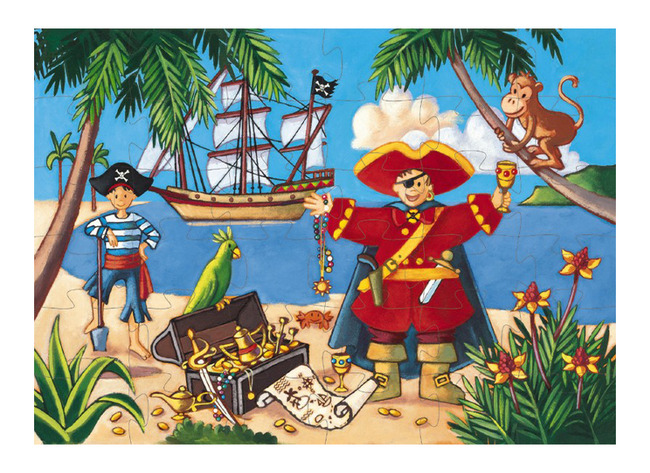 Puzzel - Silhouetpuzzel - Djeco Le Pirate Et Son Trésor - Karton - Piraat Met Schatkist - 36 Puzzelstukken - Per Stuk