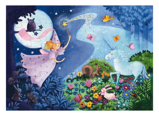 Puzzel - Silhouetpuzzel - Djeco La Fée Et La Licorne - Karton - Fee Met Eenhoorn - 36 Puzzelstukken - Per Stuk