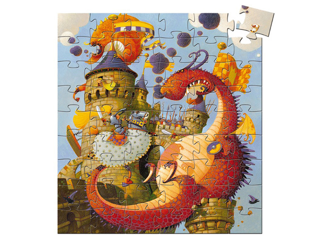 Puzzel - Silhouetpuzzel - Djeco Vaillant Et Les Dragons - Karton - Ridder En Draken - 54 Puzzelstukken - Per Stuk