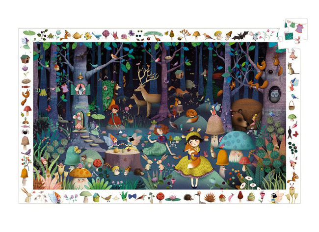 Puzzel - Observatiepuzzel - Djeco La Forêt Enchantée - Sprookjesbos - 100 Puzzelstukken - Karton - Per Stuk