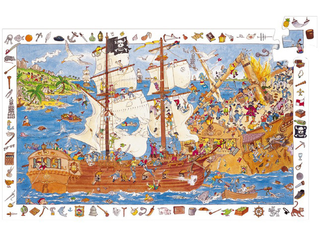 Puzzel - Observatiepuzzel - Djeco Les Pirates - Piraten - 100 Puzzelstukken - Karton - Per Stuk