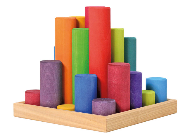 Open-ended - Grimm's - Bouwblokken Cilinders - Regenboogkleuren - Hout - Set Van 25