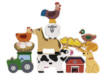 Bouwset - Viga - stapelblokken - boerderijdieren - set van 12