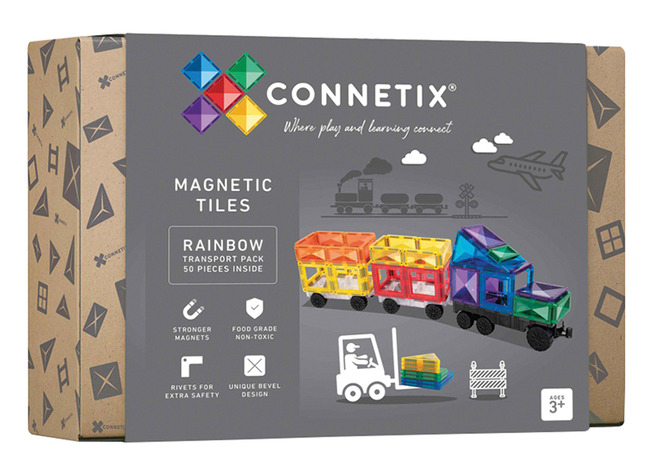 Bouwset - Connetix Rainbow Transport Pack - Voertuigen - Magnetisch - Set Van 50 Assorti