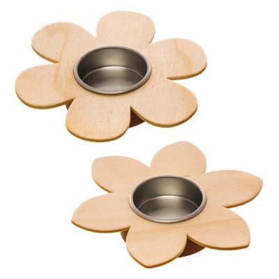 Hout - Kaarsenhouder - Bloem 4st