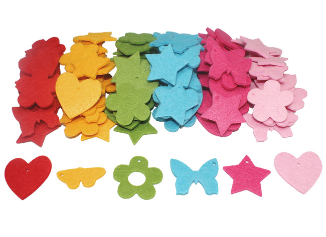 Decoratie - Vilt - Figuren Met Gaatjes - Vlinders, Harten, Bloem En Ster - Set Van 120 Assorti
