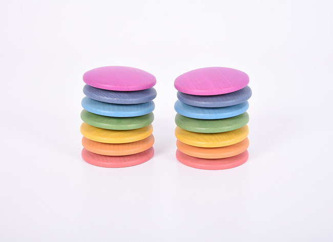 Open-ended - Tickit Rainbow Wooden Discs - Hout - Gekleurd - Set Van 14