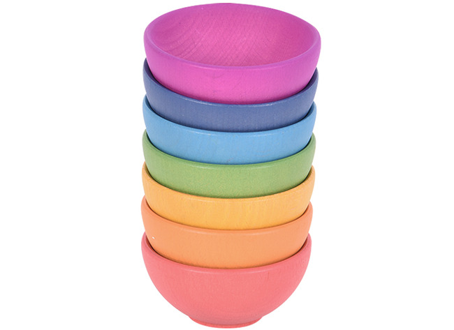 Open-ended - Rainbow Wooden Bowls - Hout - Gekleurd - Set Van 7