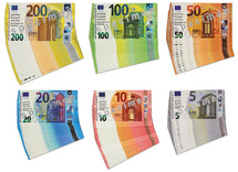 Geld - euro - rekengeld - biljetten - briefjes - set van 65 assorti