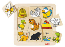 Puzzel - inlegpuzzel - Goki - Wie woont waar? - dieren - hout - 9 stukjes - per stuk