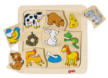 Puzzel - inlegpuzzel - Goki - Wie eet wat? - dieren - hout - 9 stukjes - per stuk