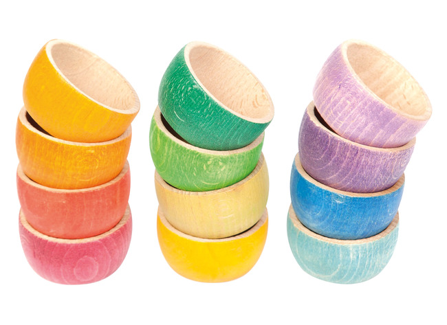 Open-ended - Grapat Bowls - Gekleurd - Hout - Set Van 12 Assorti