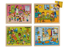 Themapuzzel - leefwereld - 9 stukjes per puzzel - hout - set van 4 assorti