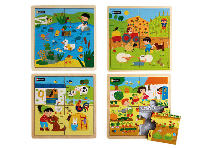 Puzzel - Imitatiepuzzel - 4 Stukjes Per Puzzel - Hout - Set Van 4 Assorti