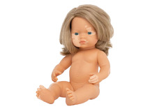 Poppen - babypop - Miniland - Europees meisje met vitiligo - huidvlekken - Special Needs - 38 cm - per stuk